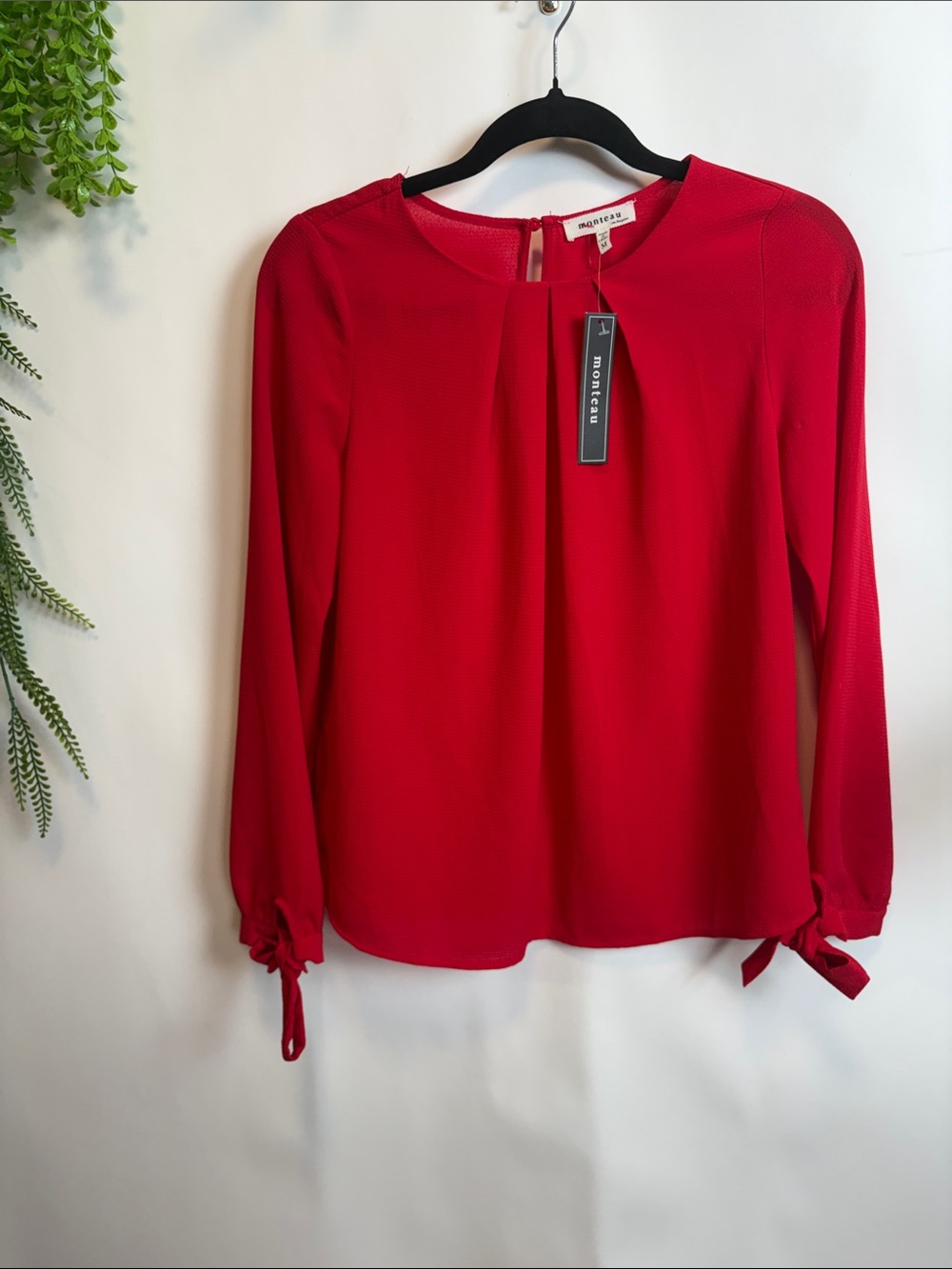 Monteau Crimson Tie-Cuff Long Sleeve Blouse